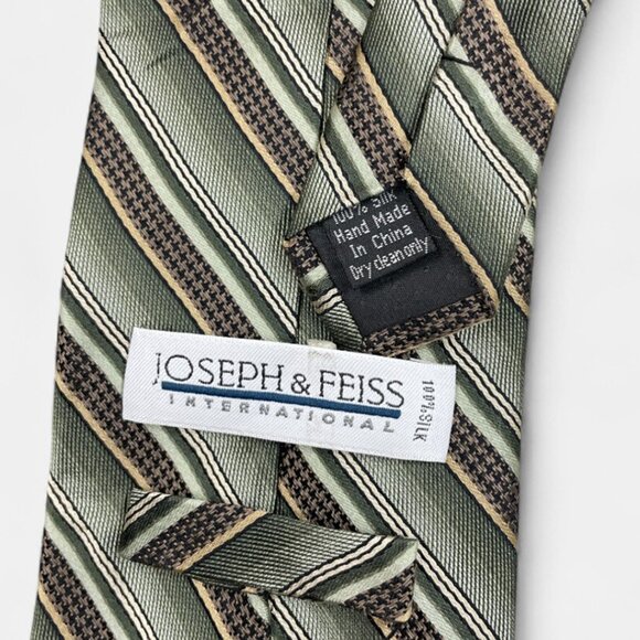 Joseph & Feiss Silk Tie Striped Repp Regimental Green Brown Formal Dress - Picture 4 of 7